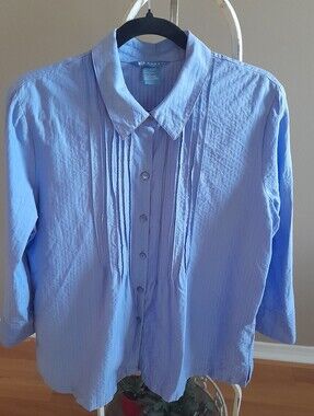 Koret 100% Cotton Pale Blue Pintuck Button-Front Blouse